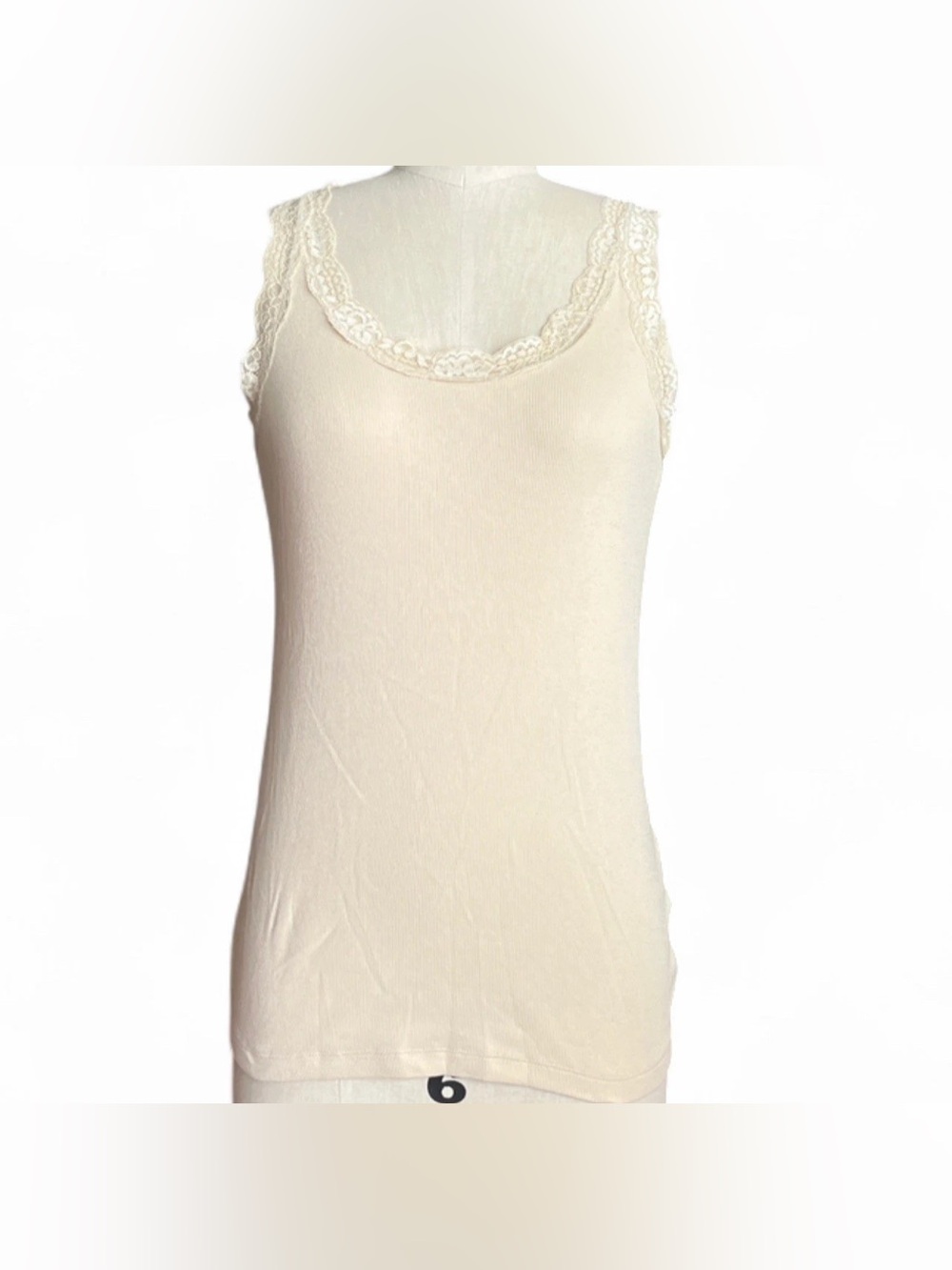 Faded Glory Cream Lace Trim Ribbed Tank Top